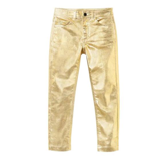 Twinset NEW Gold Metallic Skinny Pants Size 27 With 27 Inch Inseam Flat Front - Picture 1 of 8